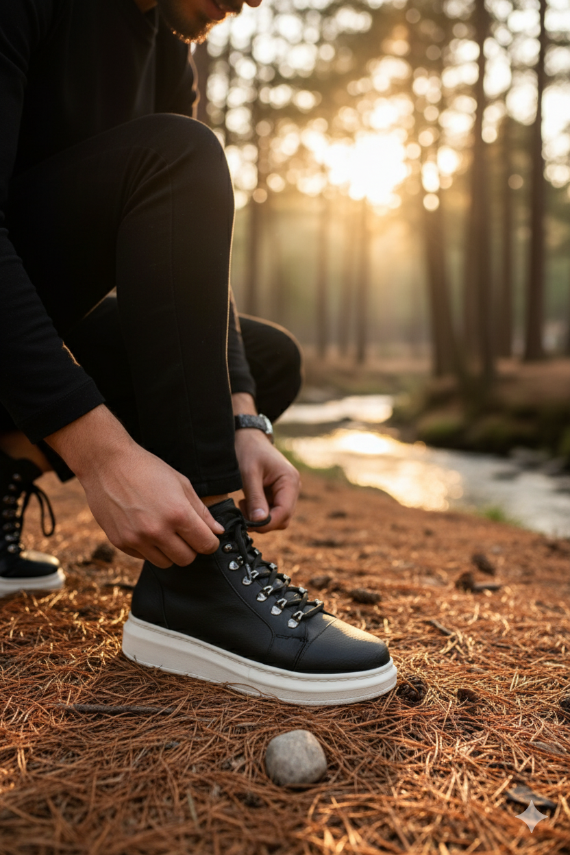 ZRJ206 Bağcıklı Siyah Beyaz Erkek Spor Bot