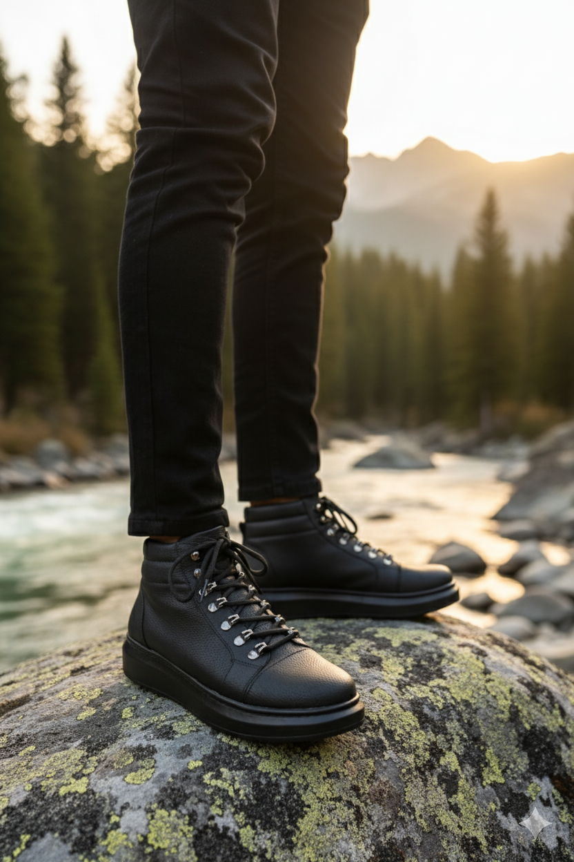 ZRJ206 Bağcıklı Siyah Erkek Spor Bot