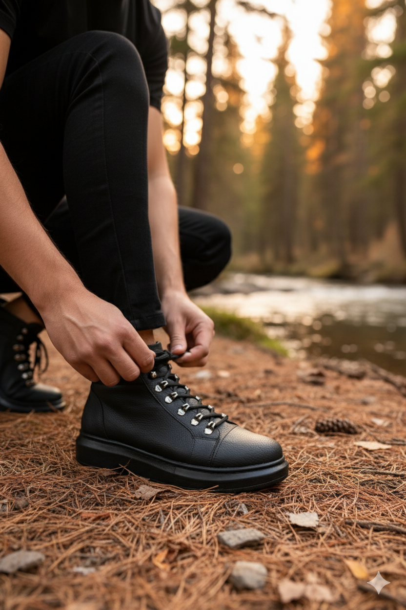 ZRJ206 Bağcıklı Siyah Erkek Spor Bot