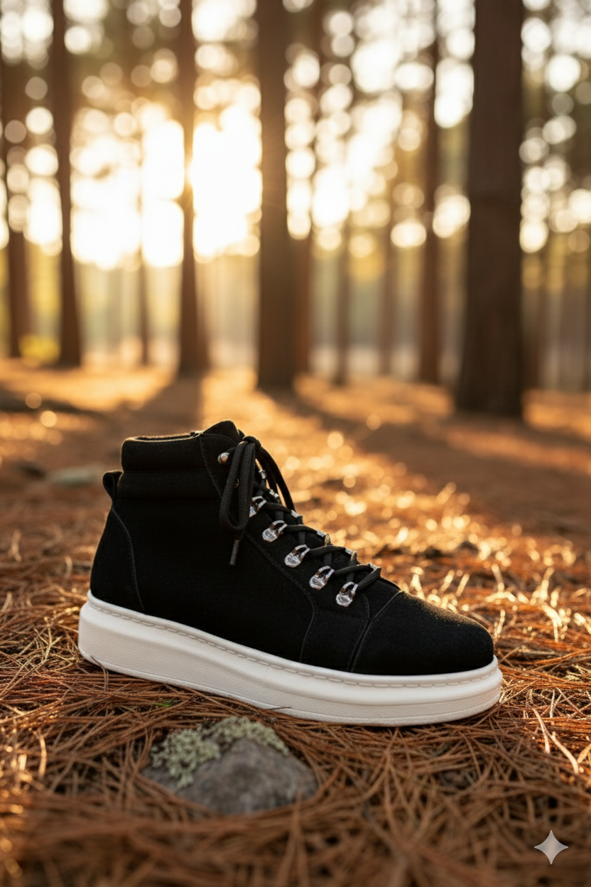 ZRJ206 Bağcıklı Siyah Beyaz Süet Erkek Spor Bot