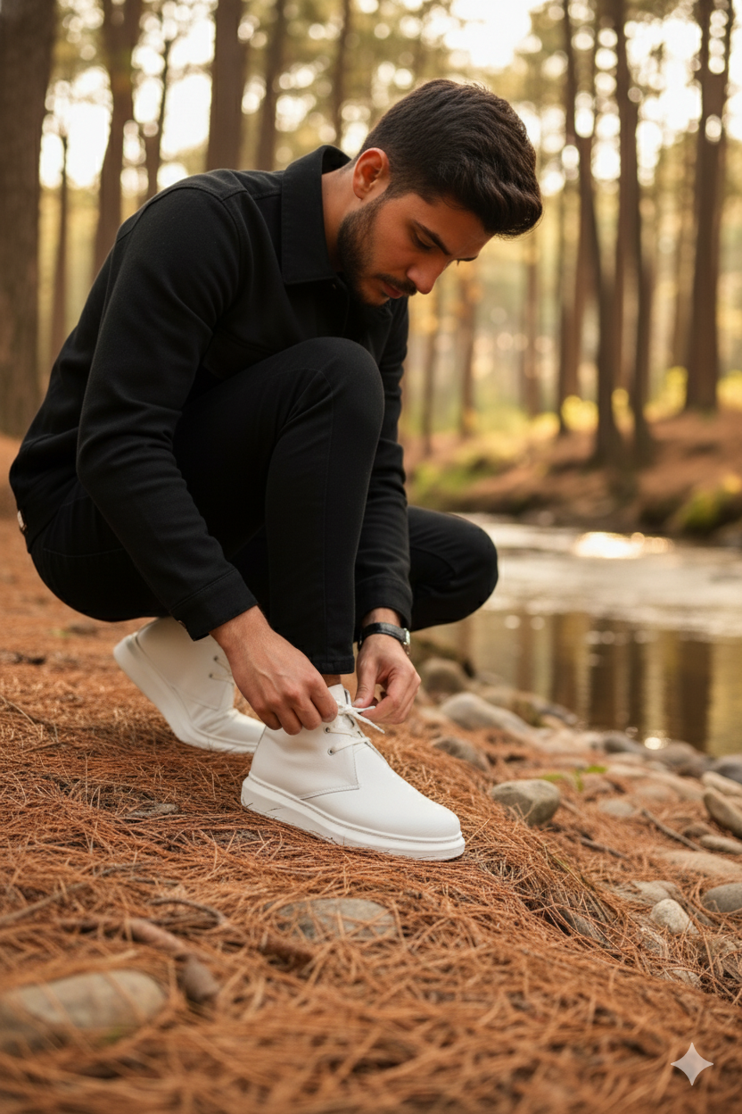 ZRJ207 Bağcıklı Ortopedik Taban Beyaz Erkek Spor Bot