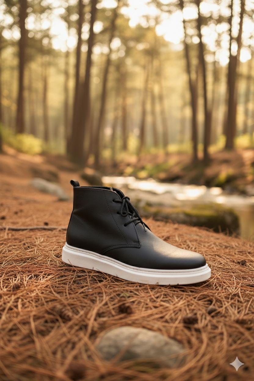 ZRJ207 Bağcıklı Ortopedik Taban Siyah Beyaz Erkek Spor Bot