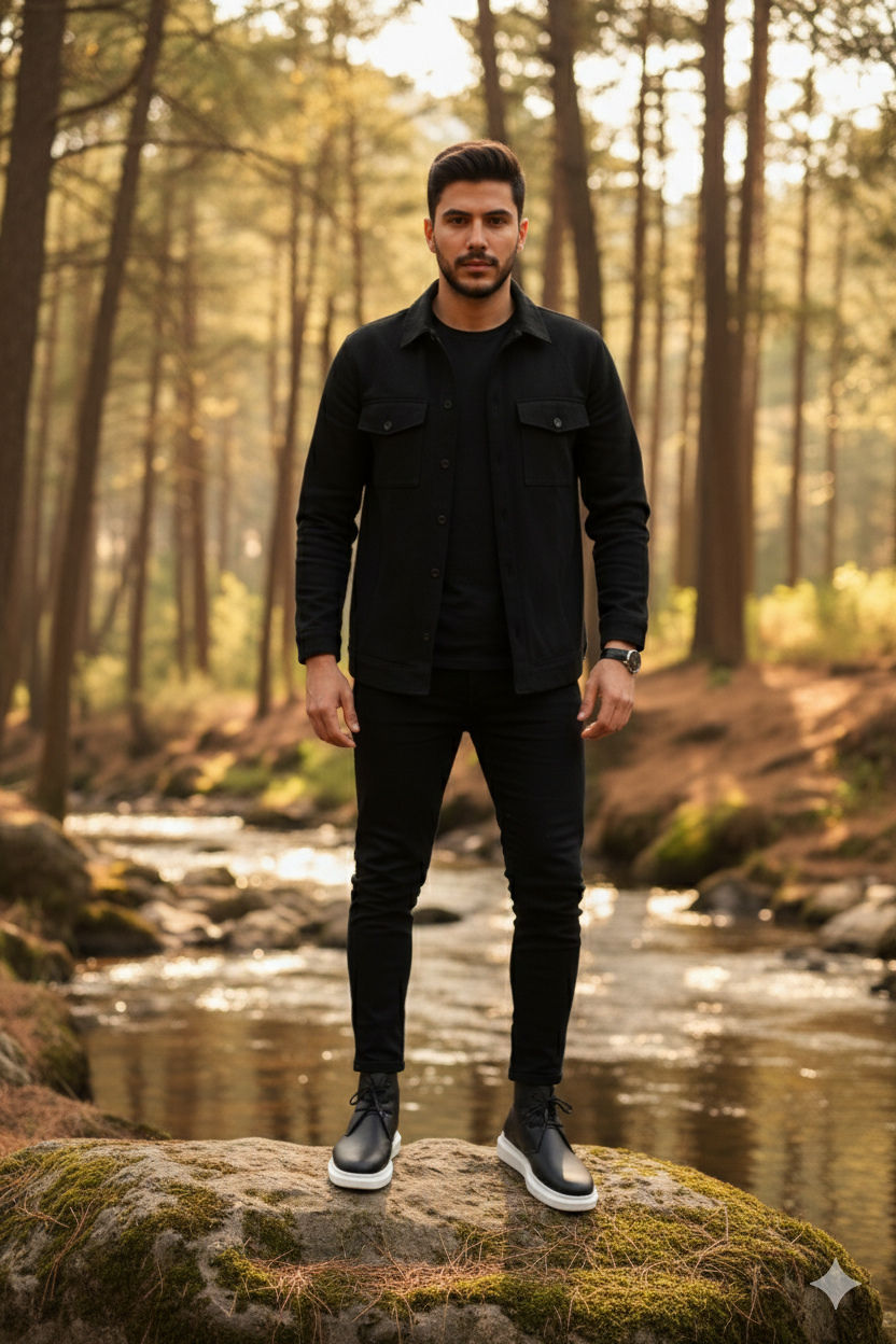 ZRJ207 Bağcıklı Ortopedik Taban Siyah Beyaz Erkek Spor Bot