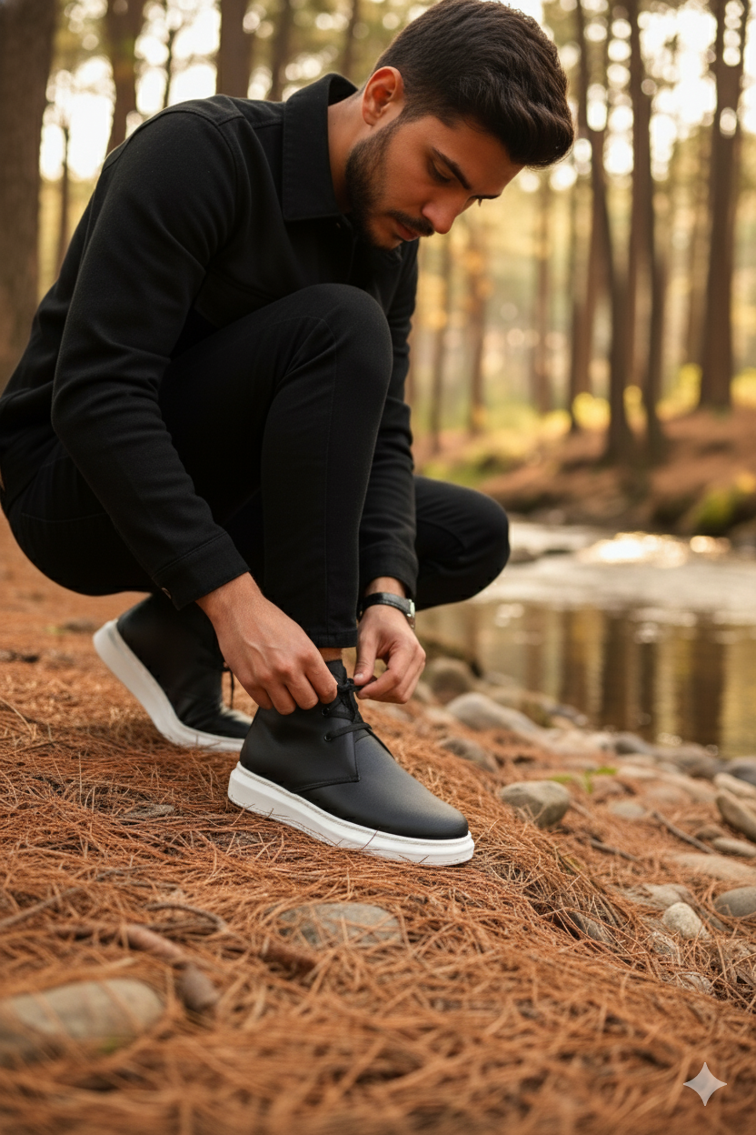 ZRJ207 Bağcıklı Ortopedik Taban Siyah Beyaz Erkek Spor Bot