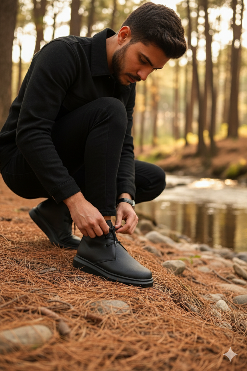 ZRJ207 Bağcıklı Ortopedik Taban Siyah Erkek Spor Bot