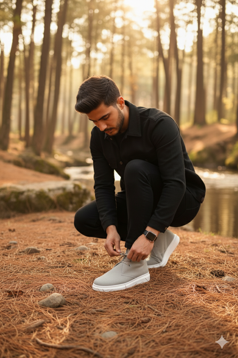 ZRJ207 Bağcıklı Ortopedik Taban Gri Süet Erkek Spor Bot