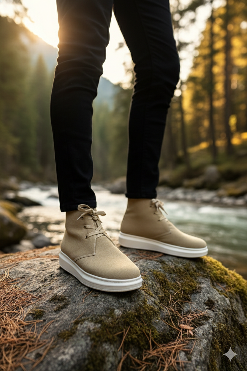 ZRJ207 Bağcıklı Ortopedik Taban Krem Süet Erkek Spor Bot