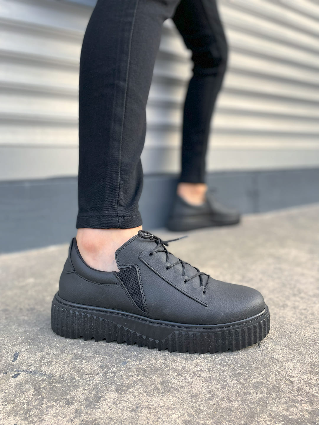 JY502 Bold Bağcıklı Erkek Sneaker - Siyah