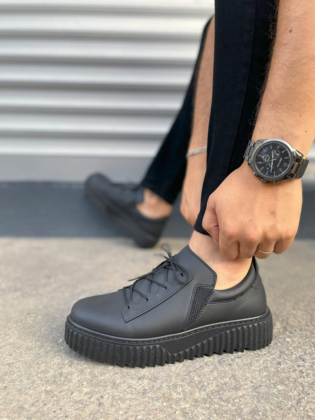 JY502 Bold Bağcıklı Erkek Sneaker - Siyah
