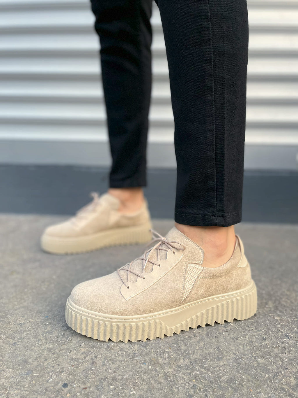 JY502 Bold Bağcıklı Erkek Sneaker - Süet Krem