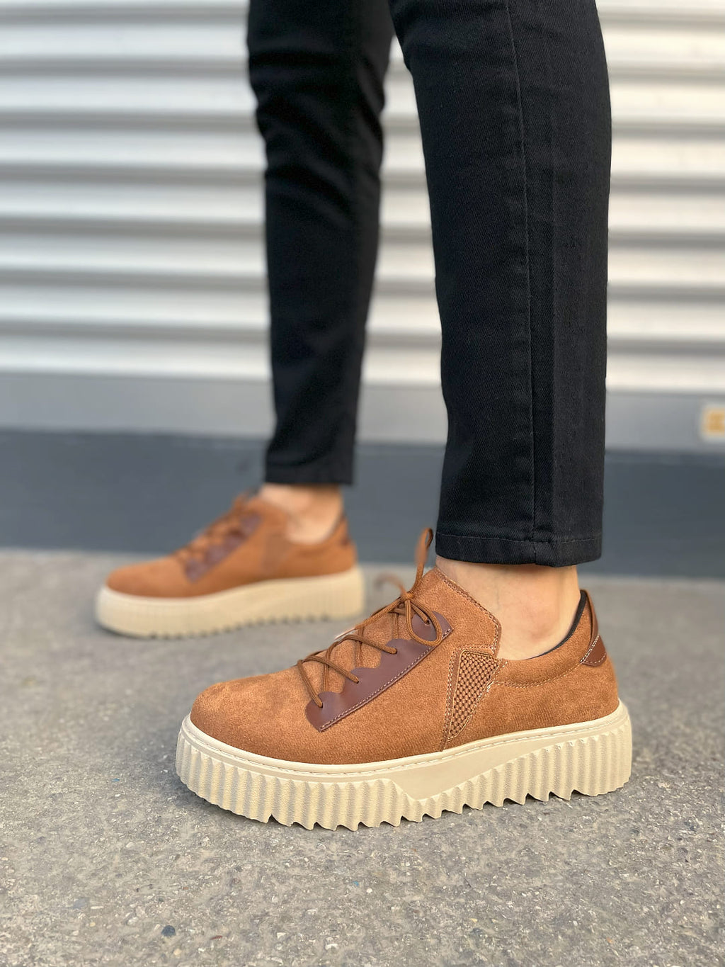 JY502 Bold Bağcıklı Erkek Sneaker - Süet Taba