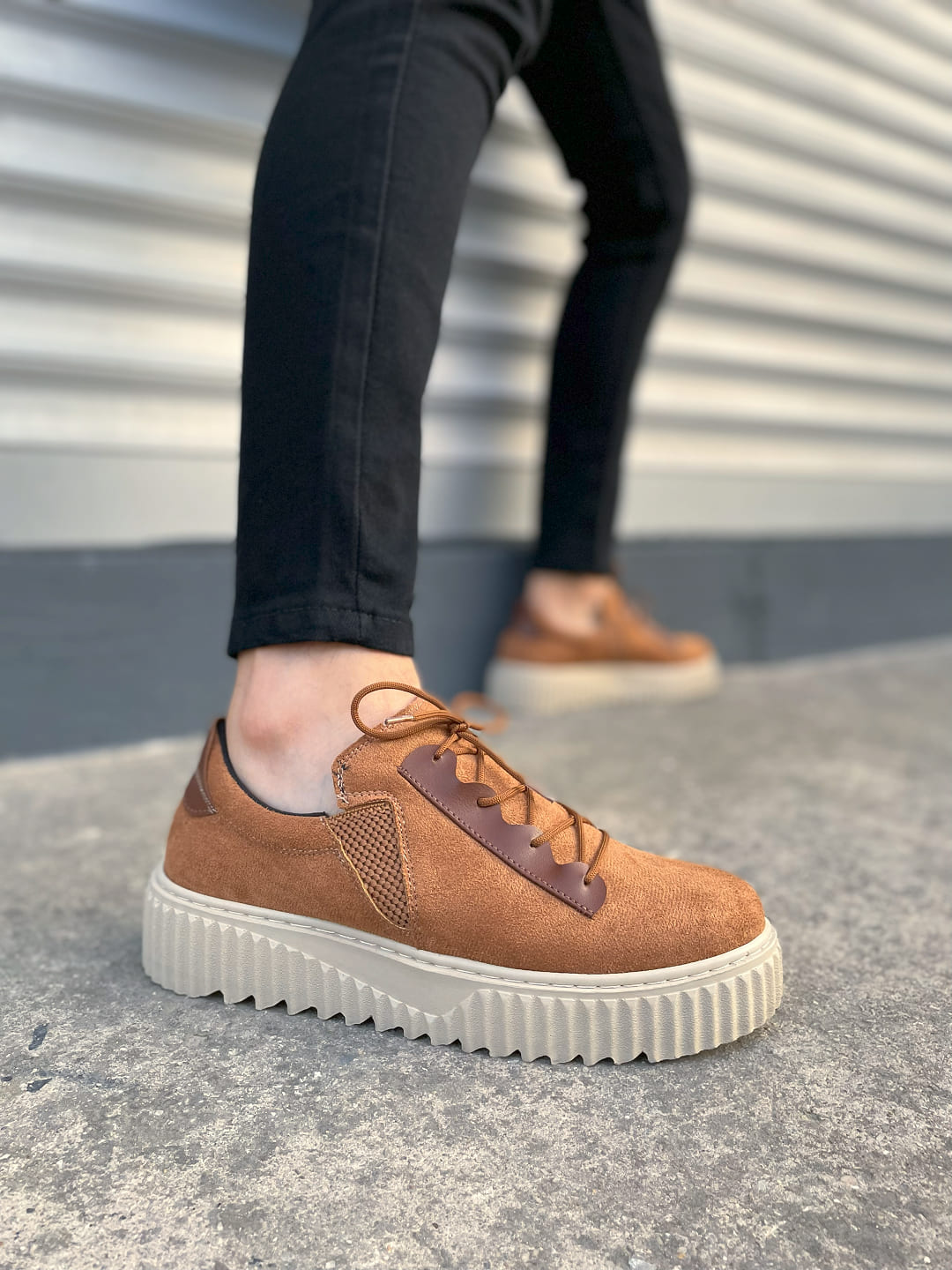 JY502 Bold Bağcıklı Erkek Sneaker - Süet Taba