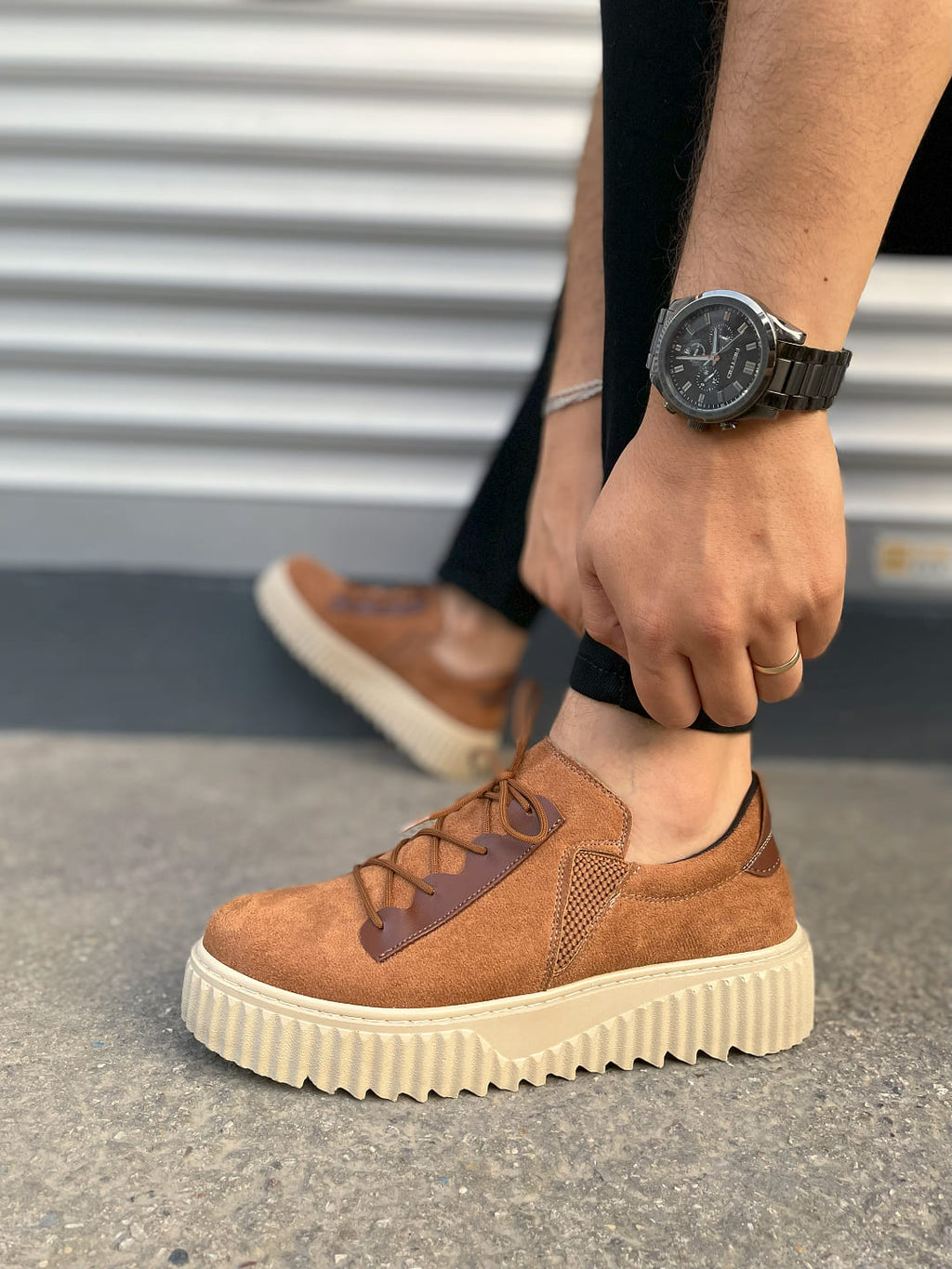 JY502 Bold Bağcıklı Erkek Sneaker - Süet Taba