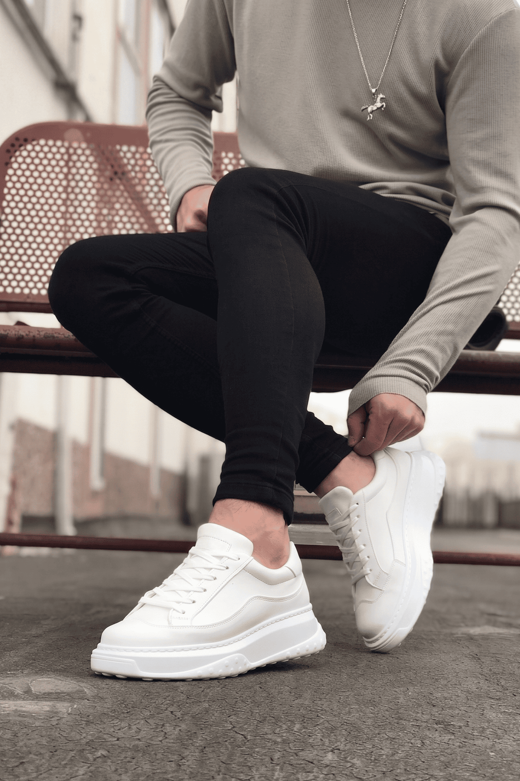 Alone Premium Kalite Bağcıklı Günlük Erkek Beyaz Sneaker