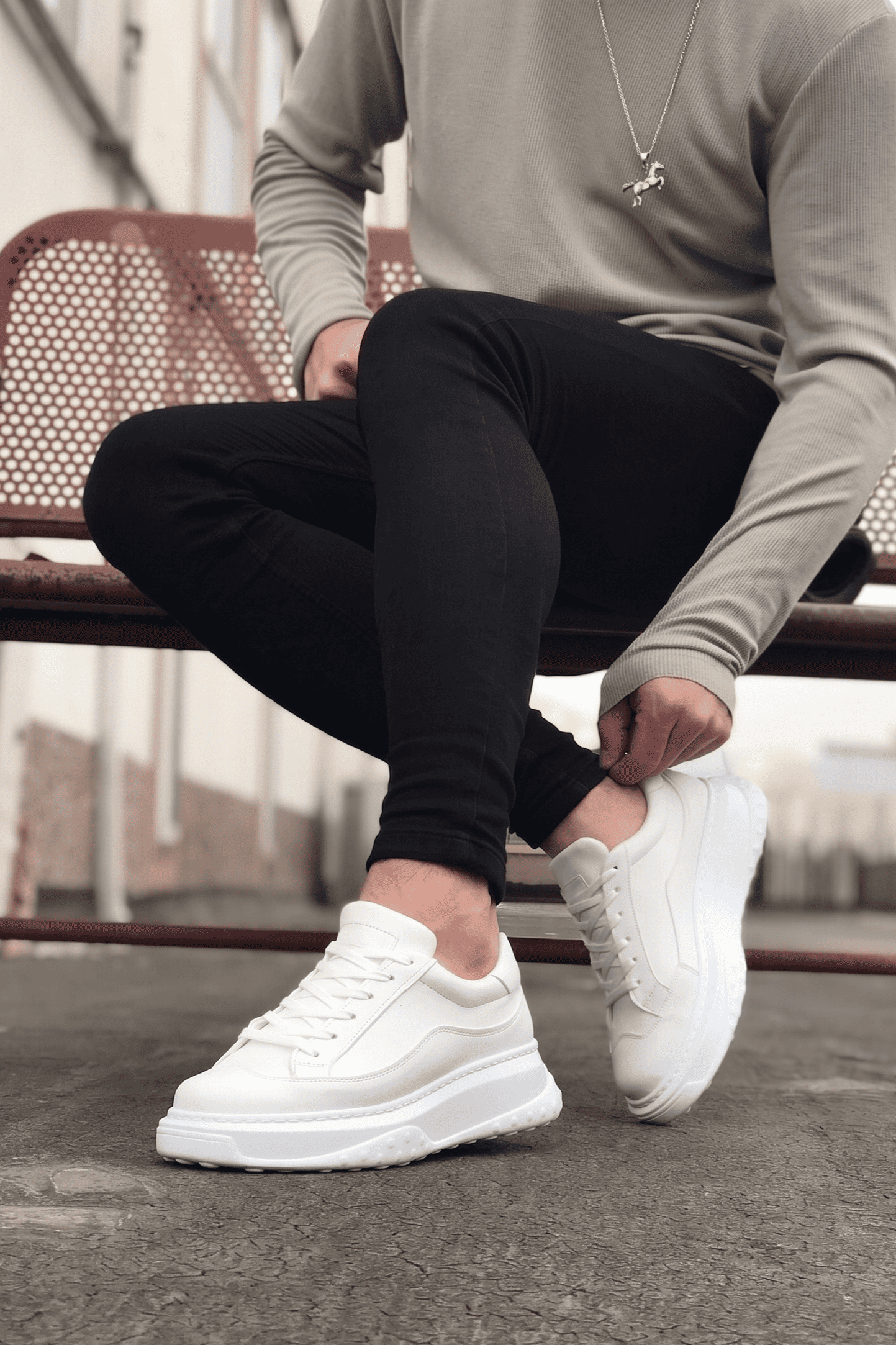 Alone Premium Kalite Bağcıklı Günlük Erkek Beyaz Sneaker