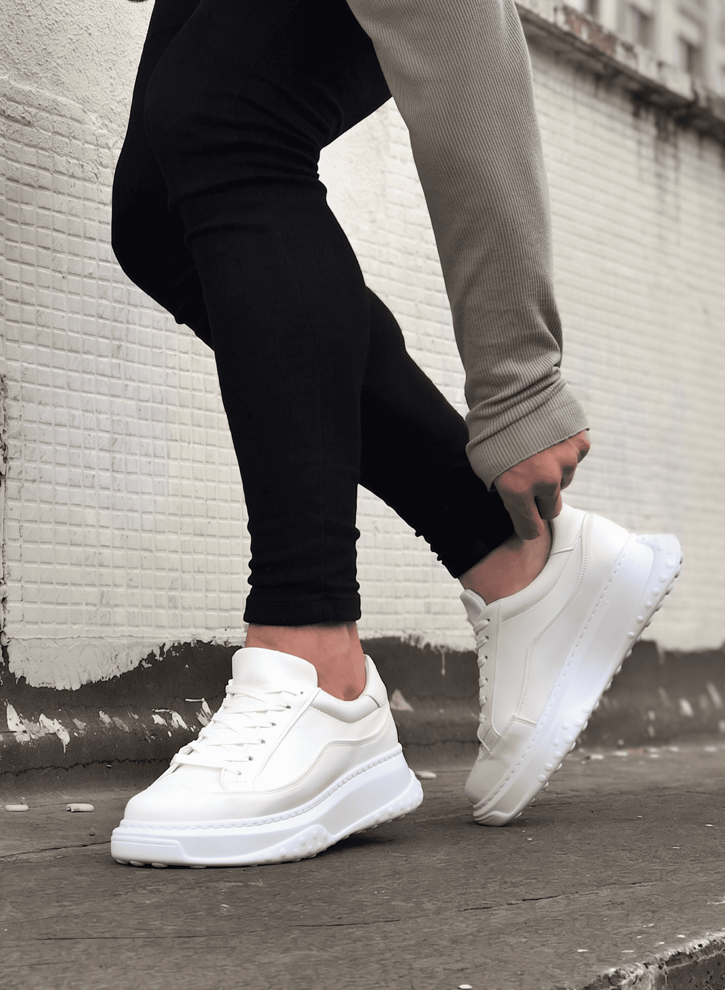 Alone Premium Kalite Bağcıklı Günlük Erkek Beyaz Sneaker