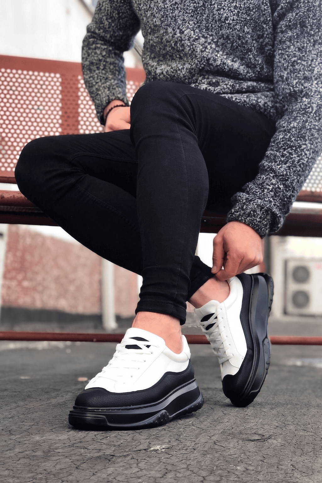 Alone Premium Kalite Bağcıklı Günlük Erkek Beyaz Siyah Sneaker