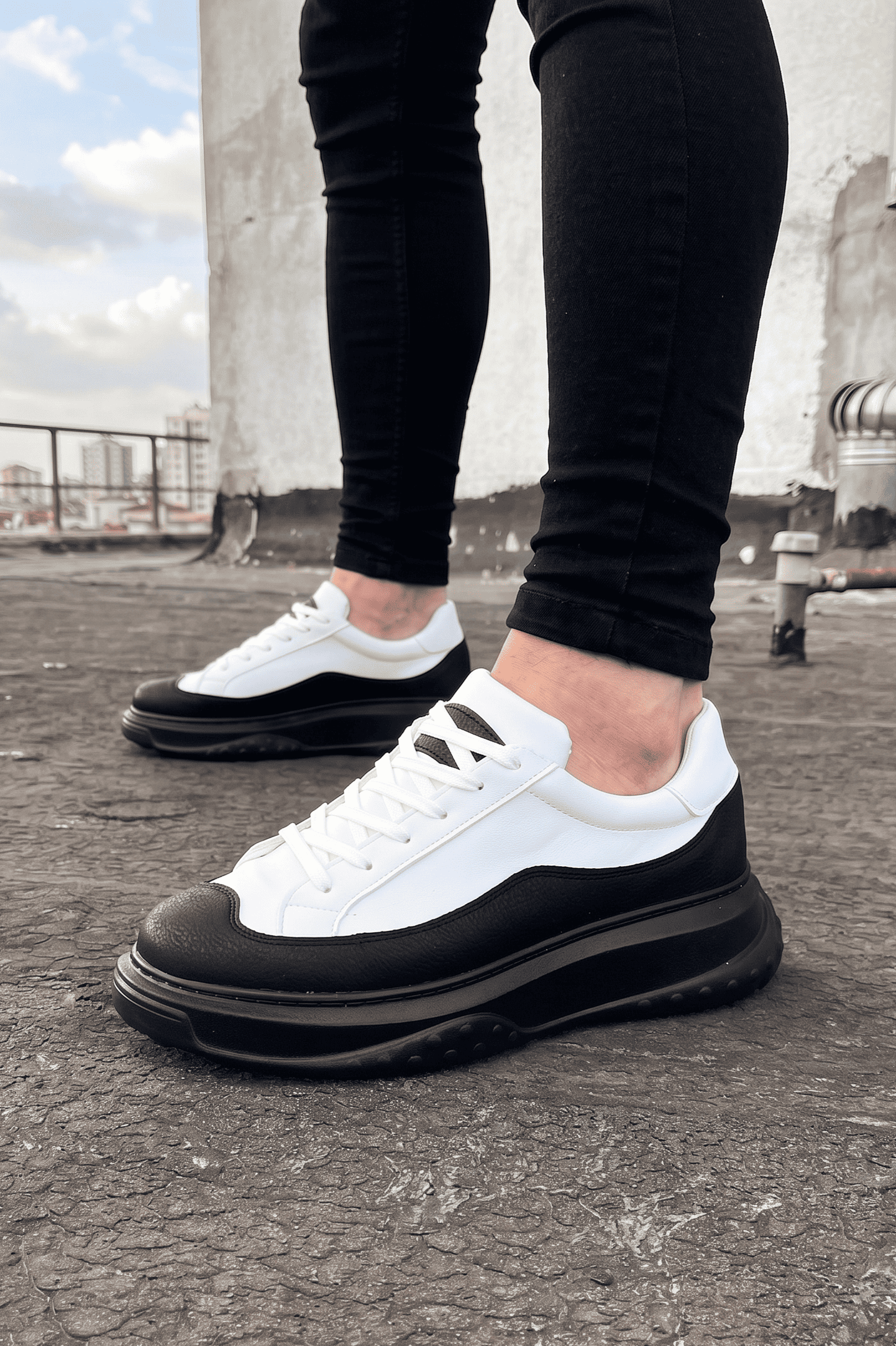 Alone Premium Kalite Bağcıklı Günlük Erkek Beyaz Siyah Sneaker