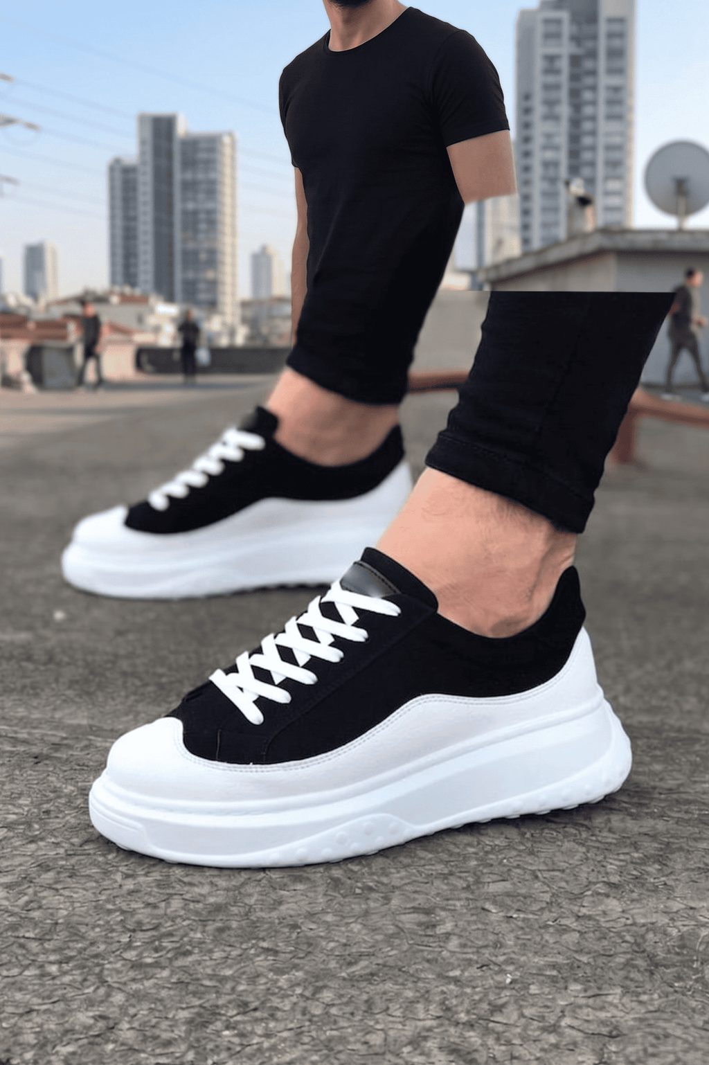 Alone Premium Kalite Bağcıklı Günlük Erkek Siyah Beyaz Sneaker