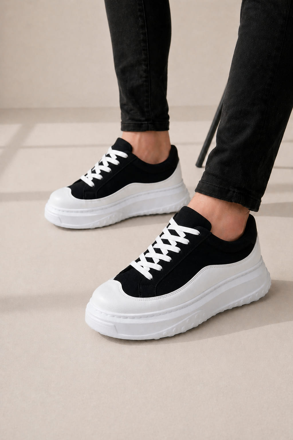 ZRJ507 Premium Comfort Bağcıklı Erkek Günlük Sneaker Siyah Beyaz
