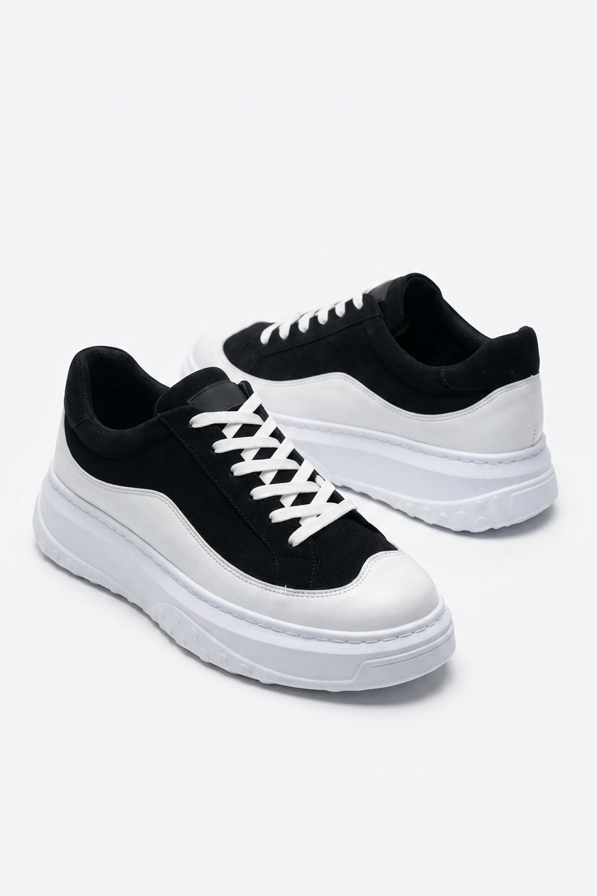 ZRJ507 Premium Comfort Bağcıklı Erkek Günlük Sneaker Siyah Beyaz