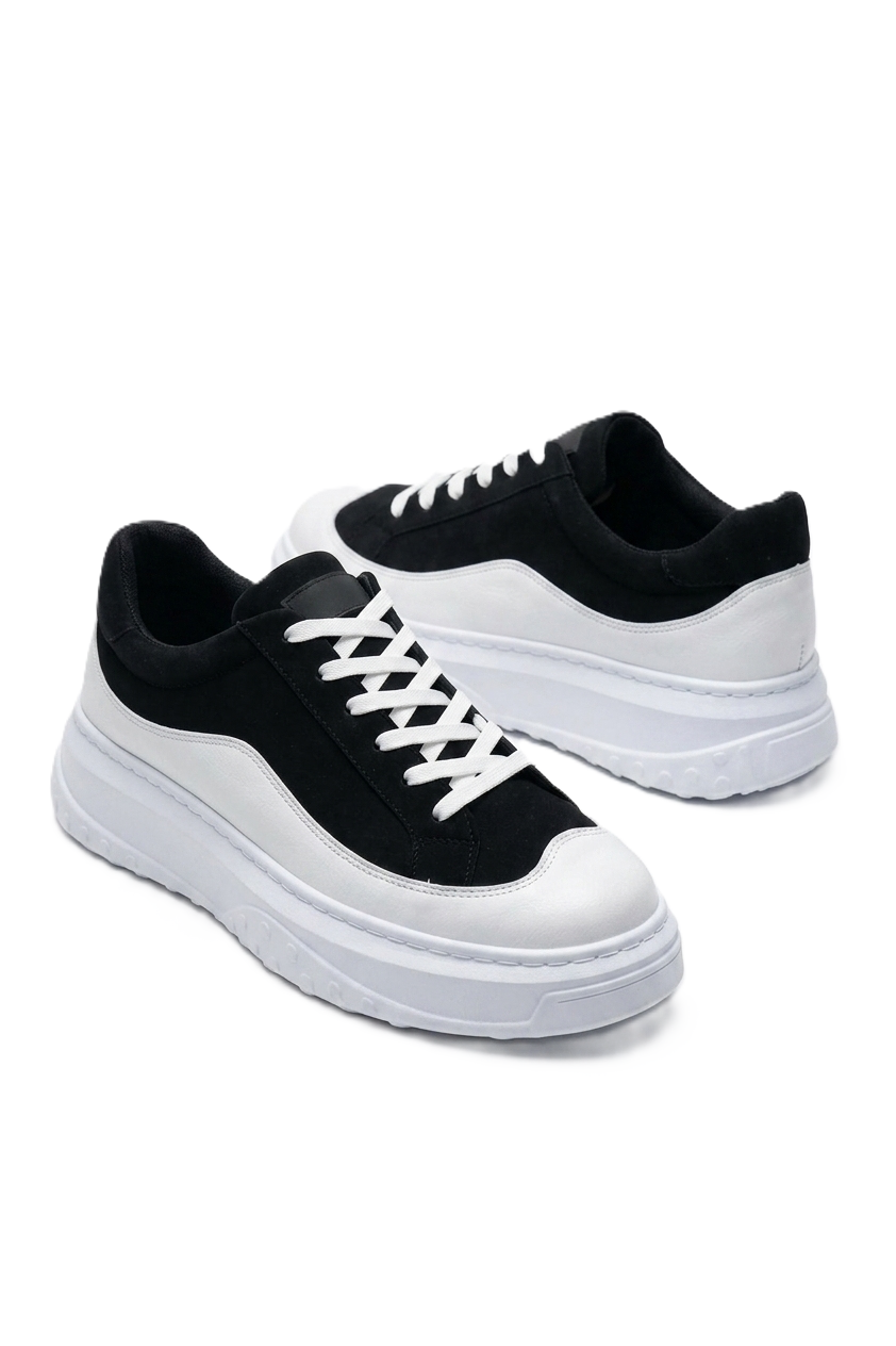 ZRJ507 Premium Comfort Bağcıklı Erkek Günlük Sneaker Siyah Beyaz