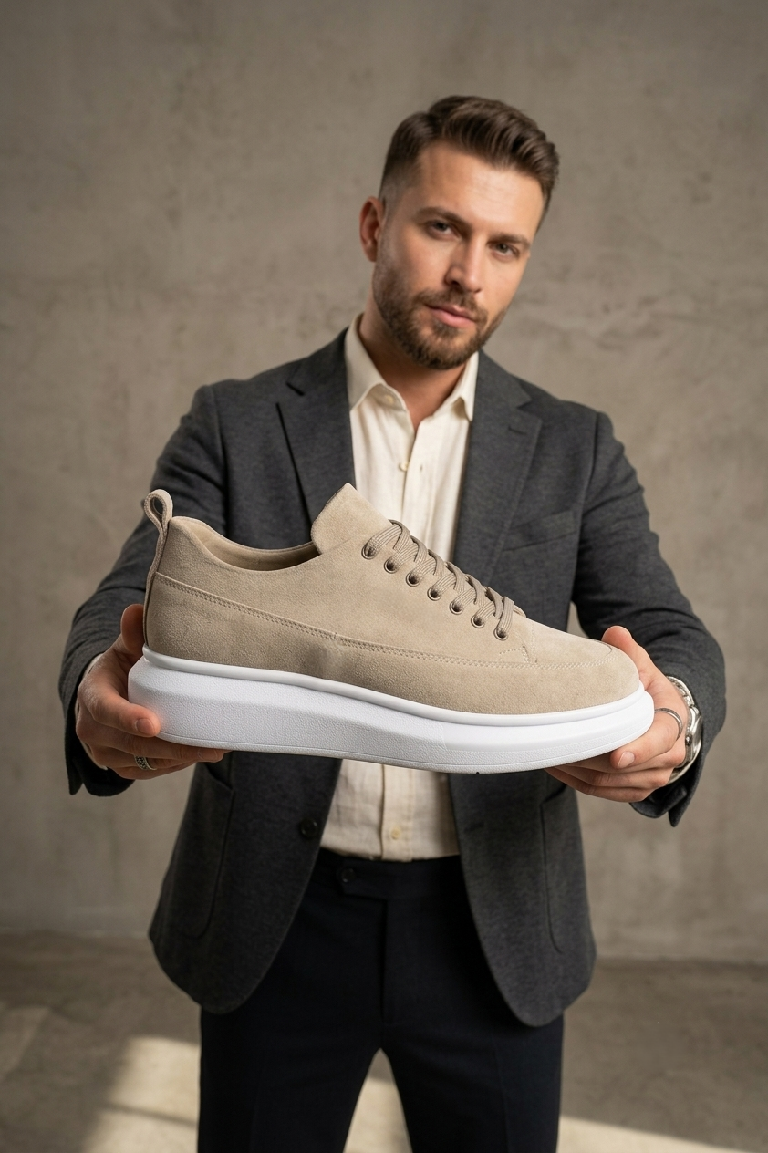 Axel Yüksek Kalite Alexander Model Erkek Günlük Sneaker Süet Krem