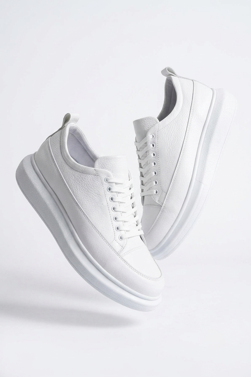 Drake Yüksek Kalite Bağcıklı Kalın Taban Erkek Günlük Sneaker Beyaz