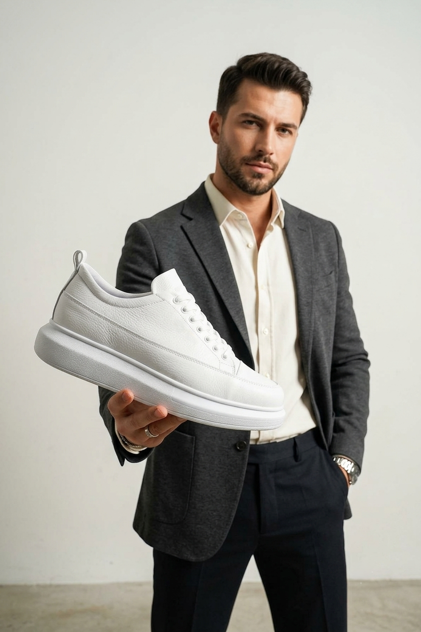 Drake Yüksek Kalite Bağcıklı Kalın Taban Erkek Günlük Sneaker Beyaz