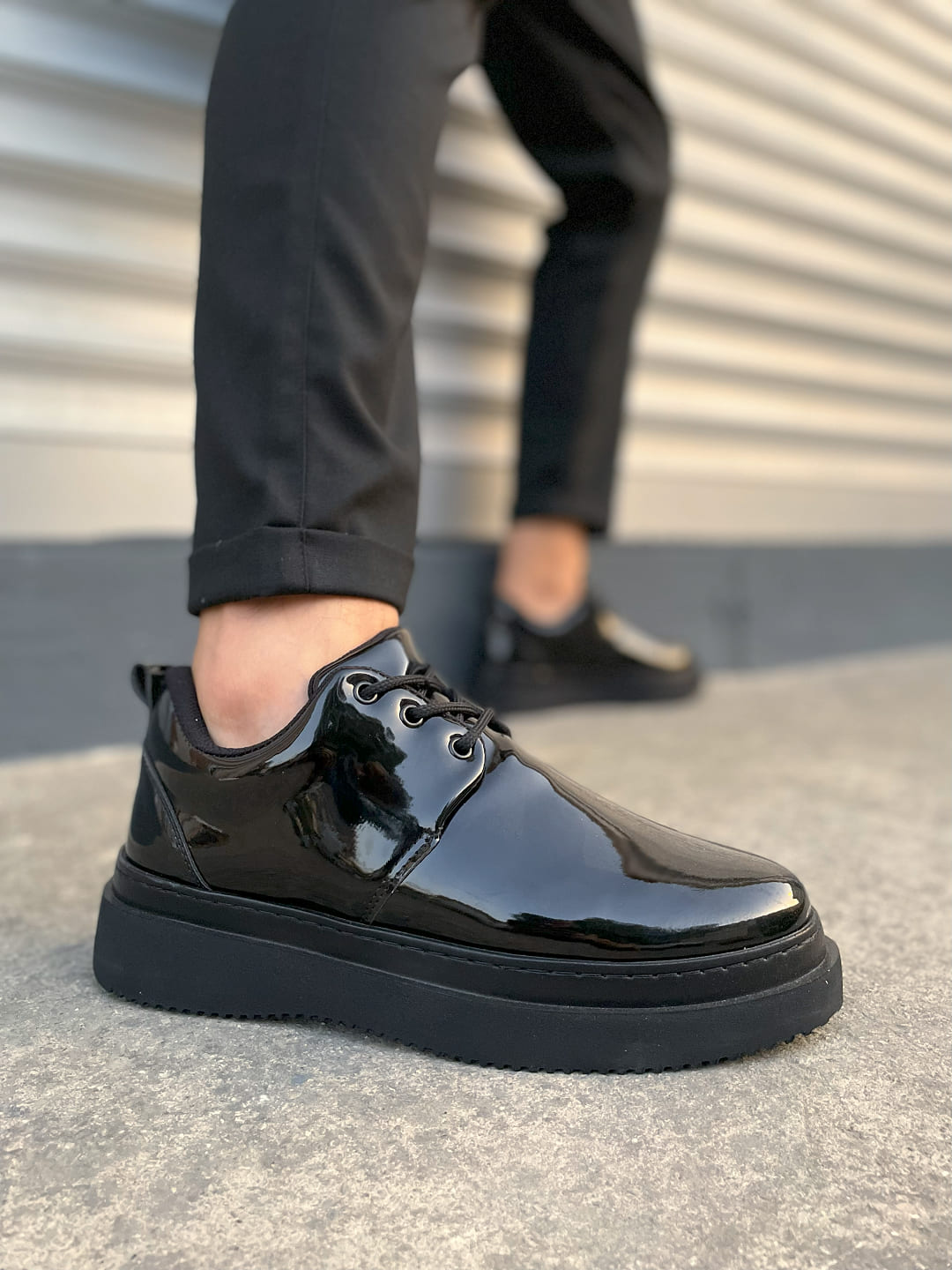 JYx03 Luxor Laced Thick Sole Men's Classic Sports Shoes - Black Patent Leather