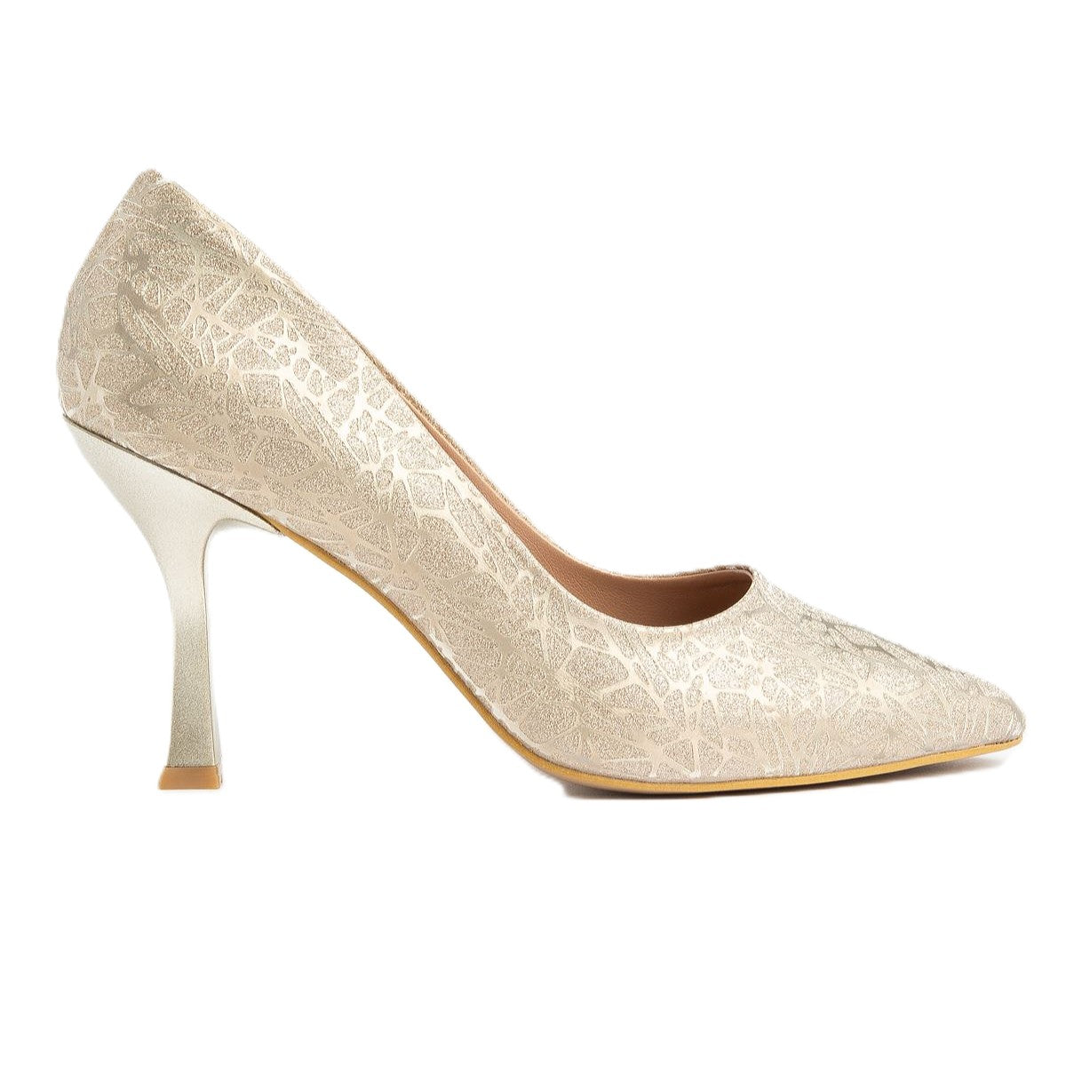 ZRİN-114 Premium Gold Ağaç Kabuğu Desenli Sivri Burunlu Stiletto 9 cm