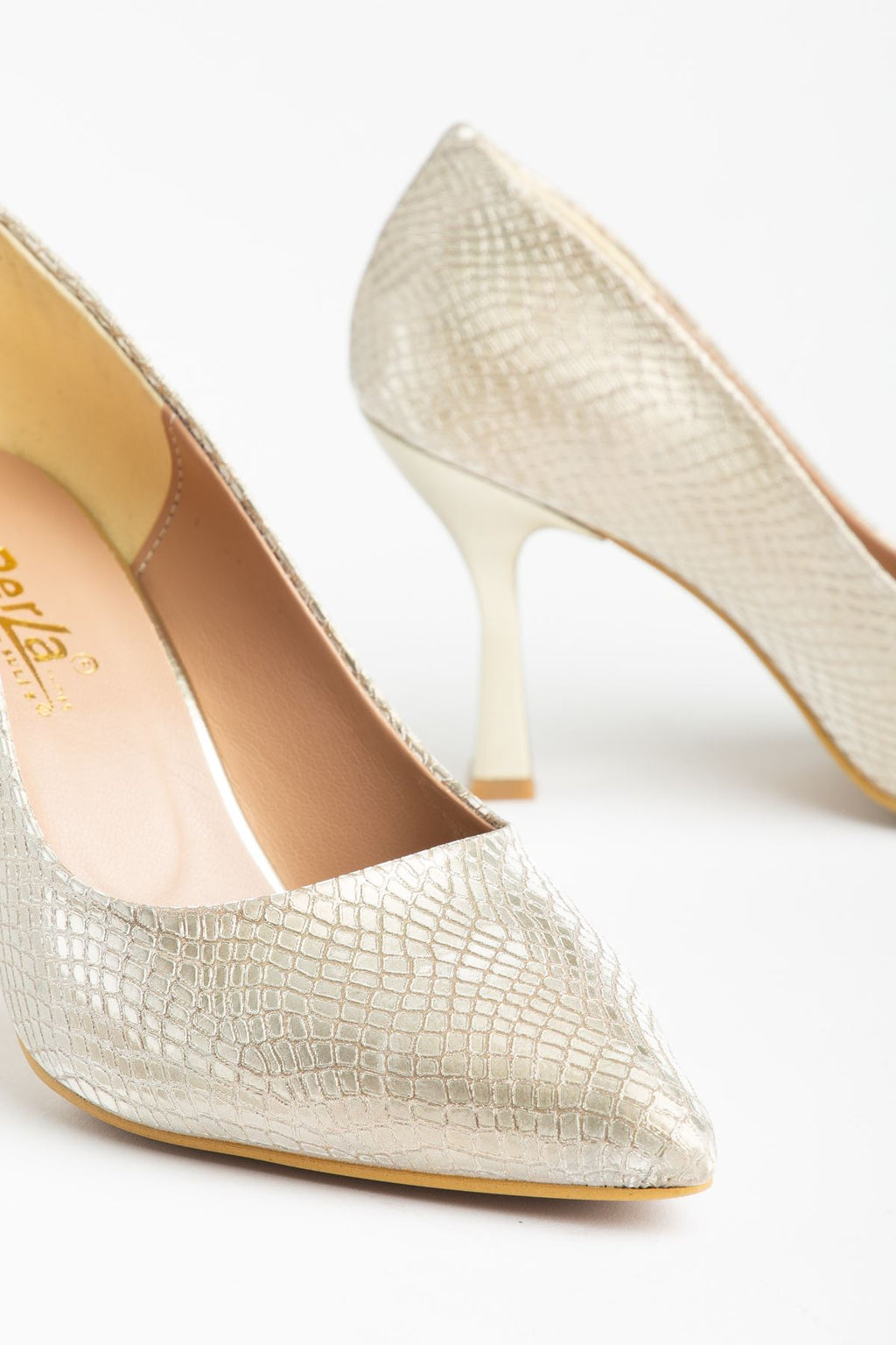 ZRİN-114 Premium Gold Pul Desenli Sivri Burunlu Stiletto 9 cm