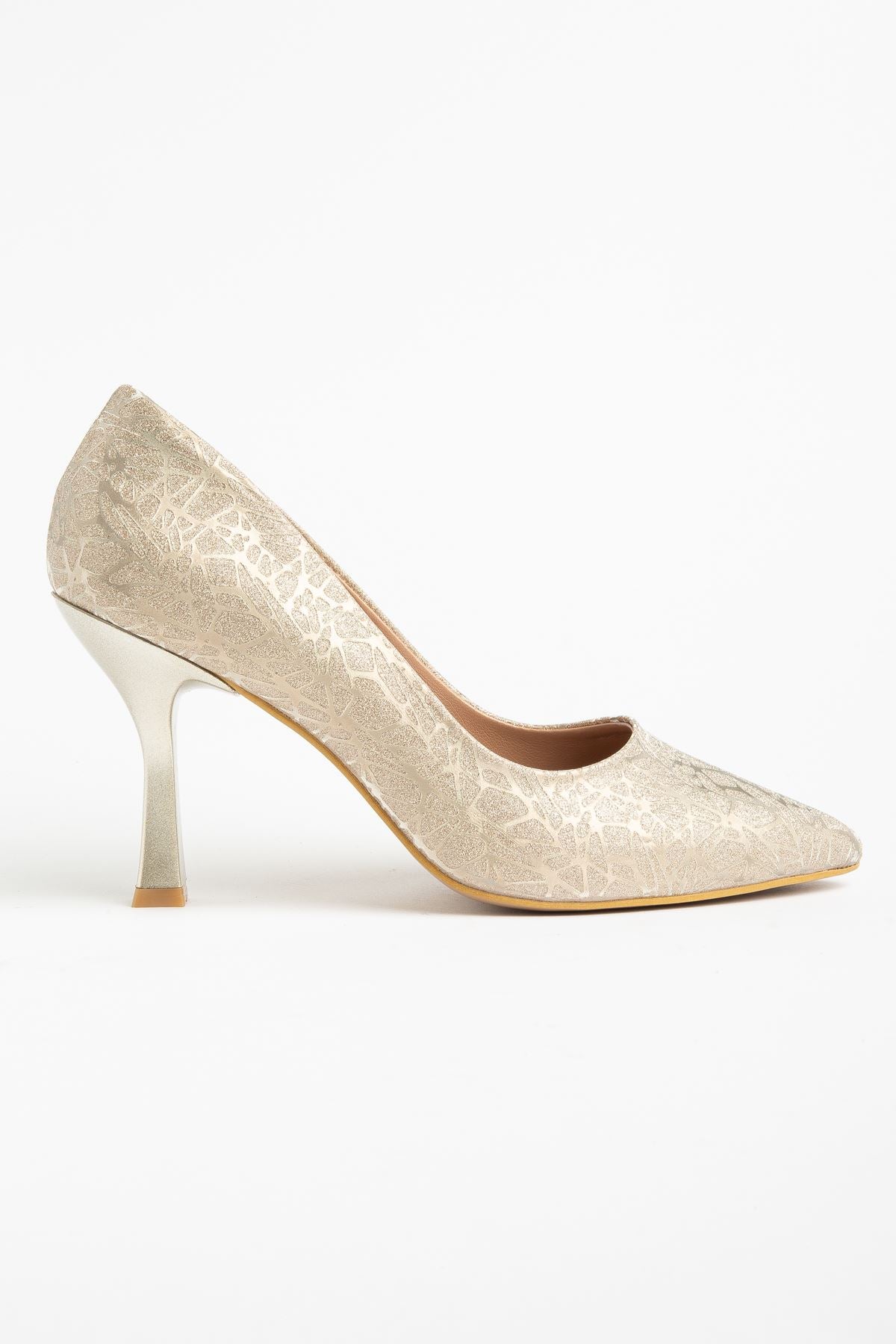 ZRİN-114 Premium Gümüş Ağaç Kabuğu Desenli Sivri Burunlu Stiletto 9 cm