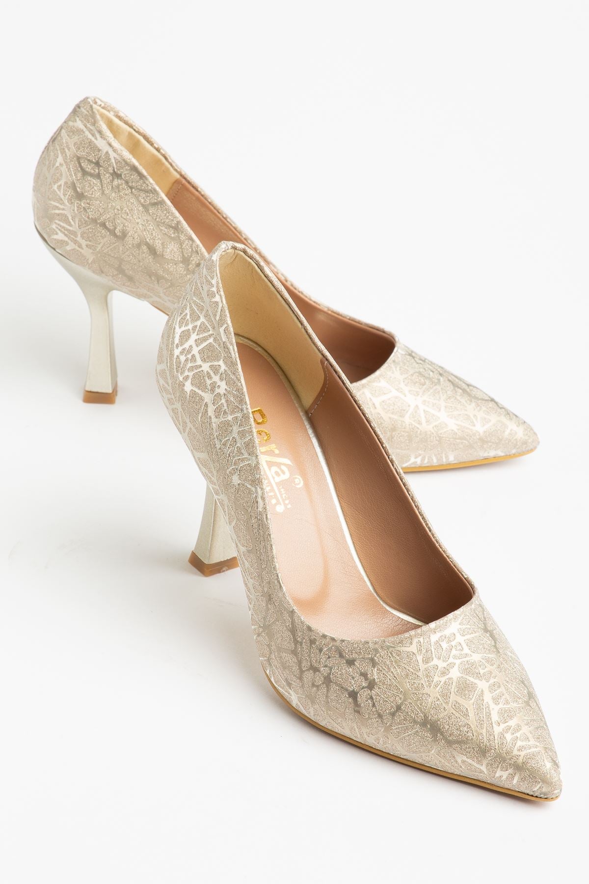 ZRİN-114 Premium Gümüş Ağaç Kabuğu Desenli Sivri Burunlu Stiletto 9 cm