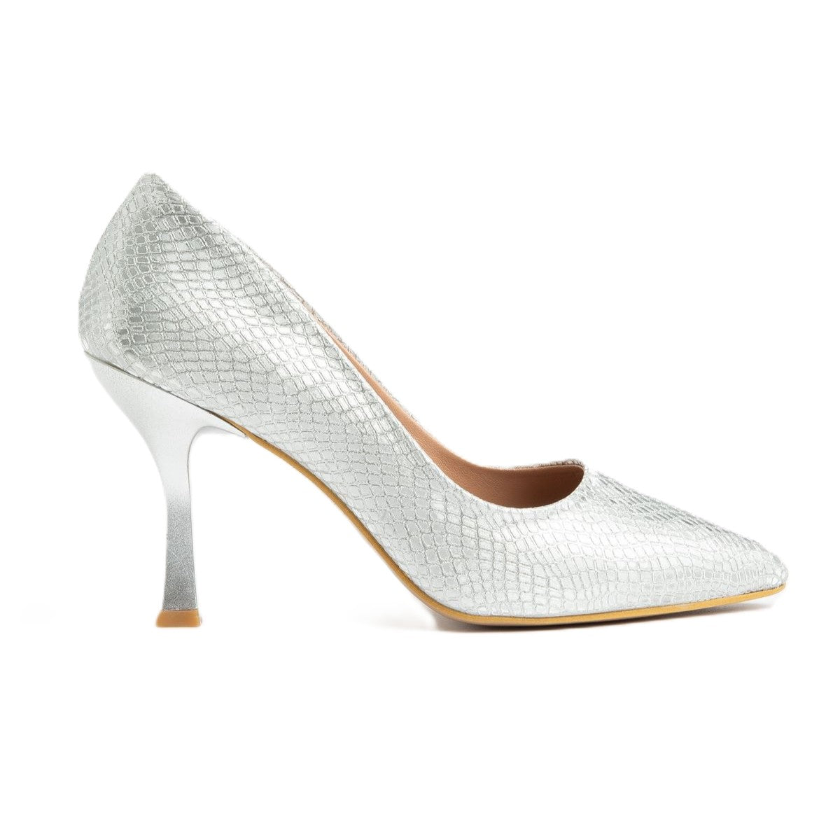 ZRİN-114 Premium Gümüş Pul Desenli Sivri Burunlu Stiletto 9 cm