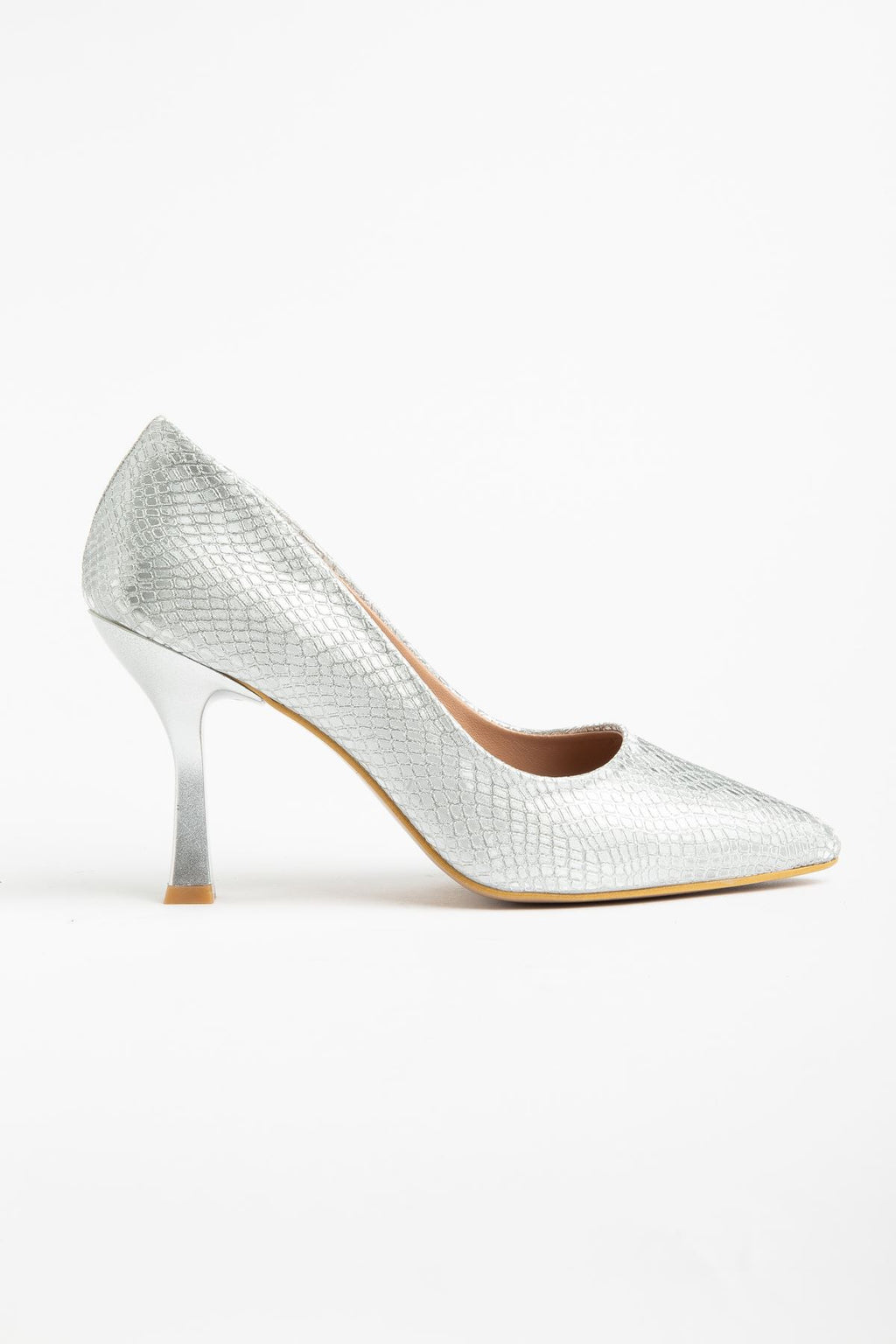 ZRİN-114 Premium Gümüş Pul Desenli Sivri Burunlu Stiletto 9 cm