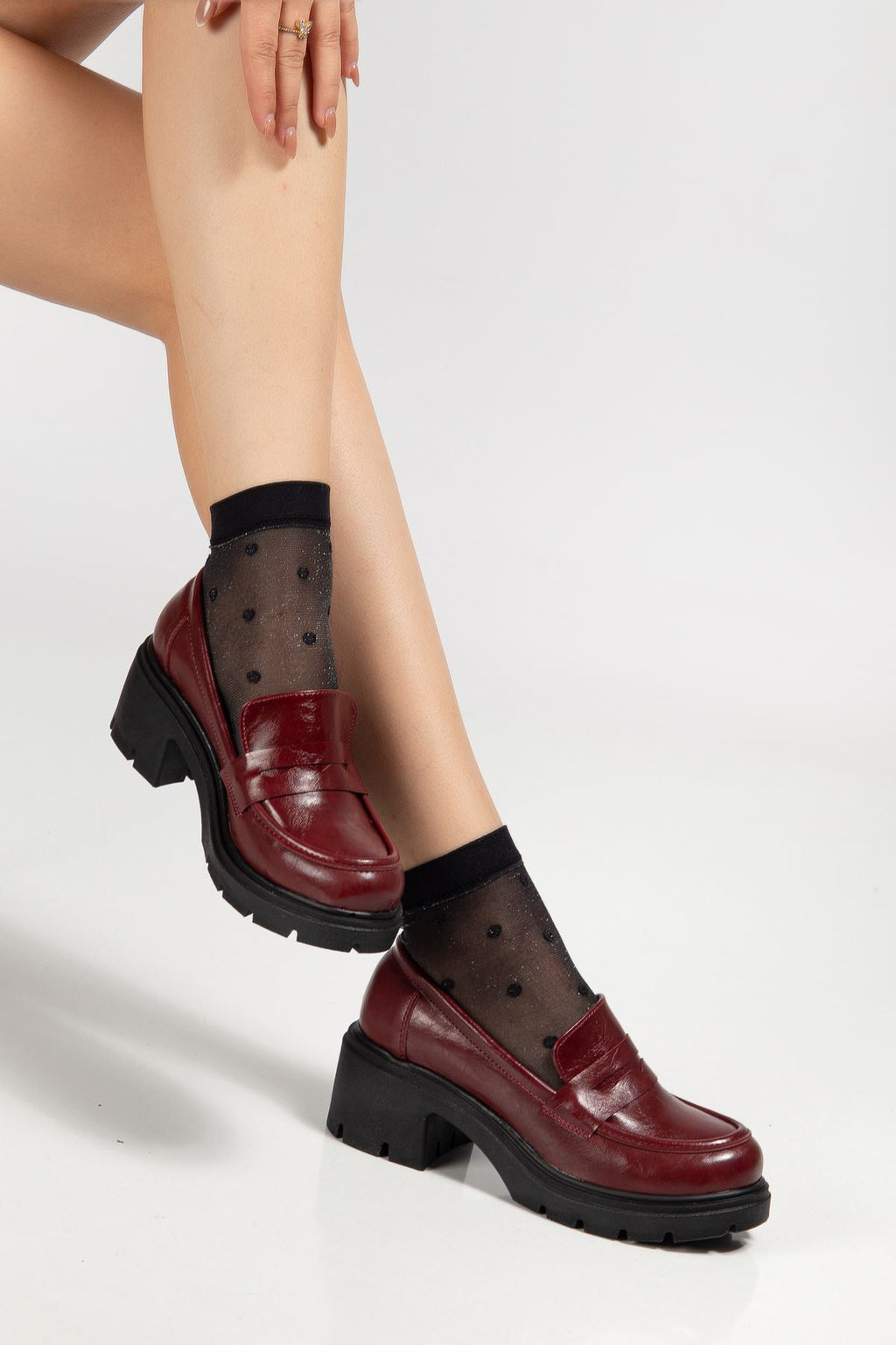 ZRİN-K-706 Premium Bordo Kırışık Rugan Ortopedik Yüksek Tabanlı Loafer