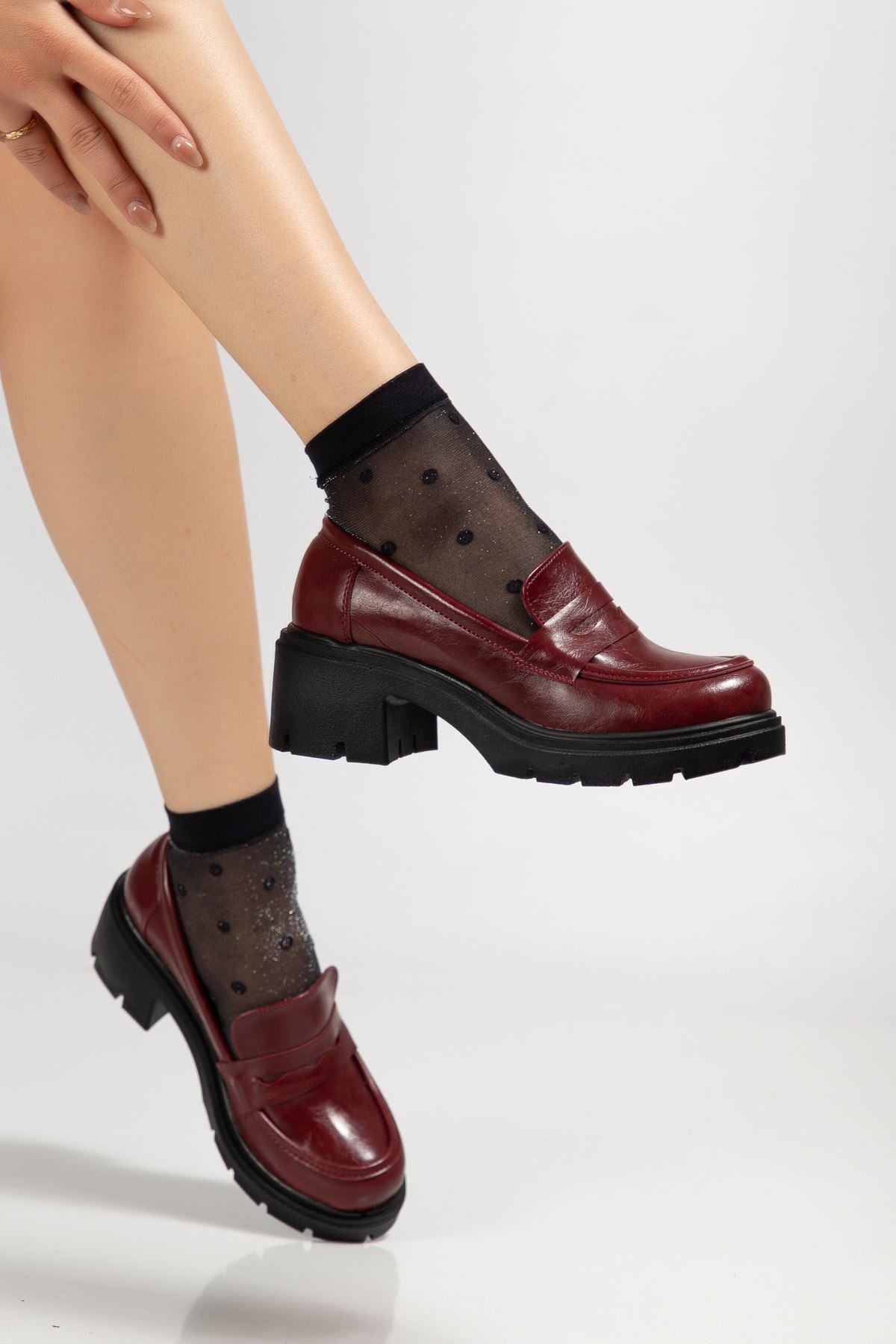ZRİN-K-706 Premium Bordo Kırışık Rugan Ortopedik Yüksek Tabanlı Loafer