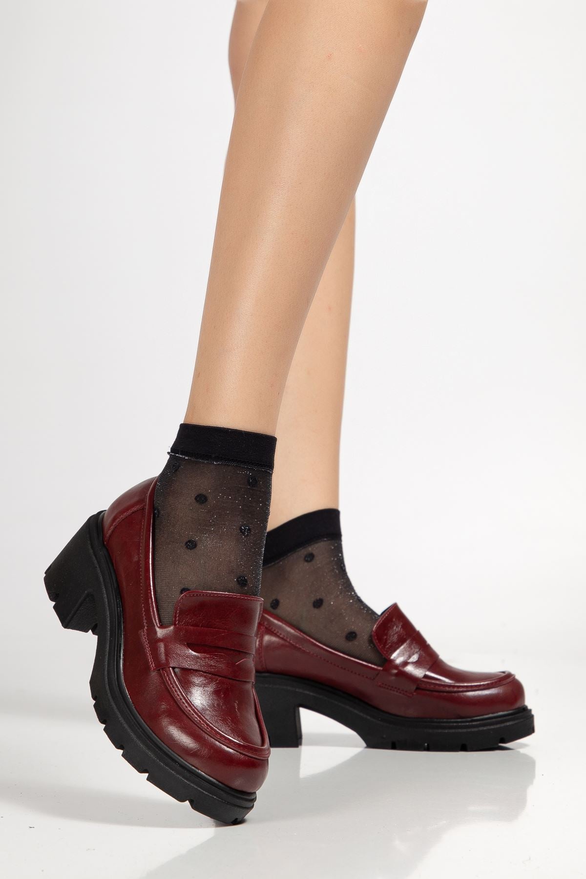 ZRİN-K-706 Premium Bordo Kırışık Rugan Ortopedik Yüksek Tabanlı Loafer