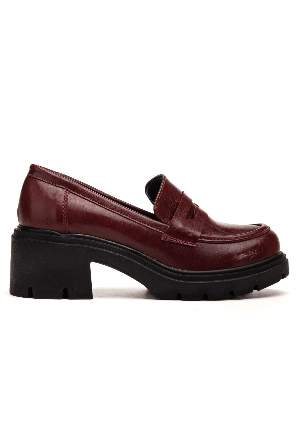 ZRİN-K-706 Premium Bordo Kırışık Rugan Ortopedik Yüksek Tabanlı Loafer