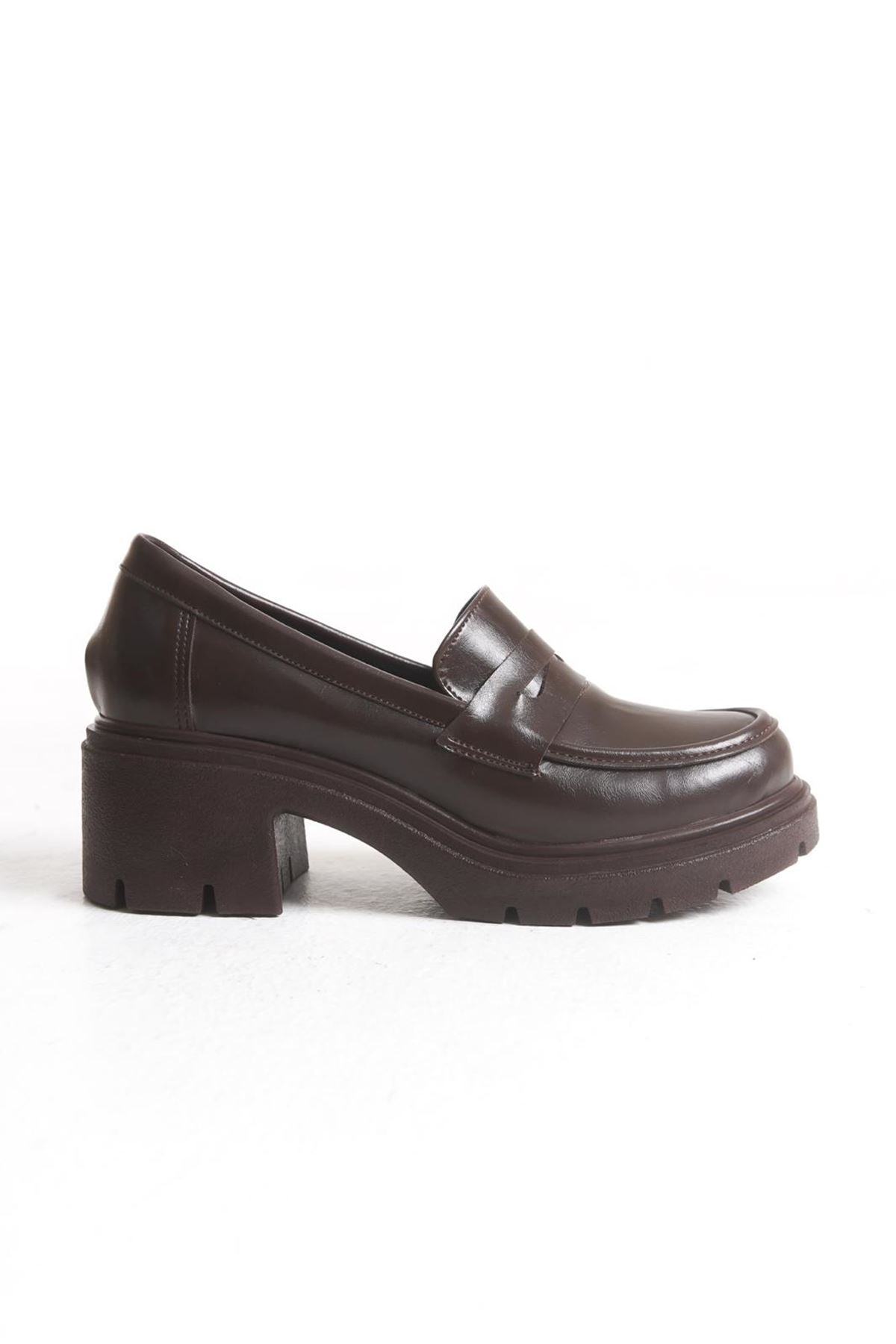 ZRİN-K-706 Premium Kahve Kırışık Rugan Ortopedik Yüksek Tabanlı Loafer