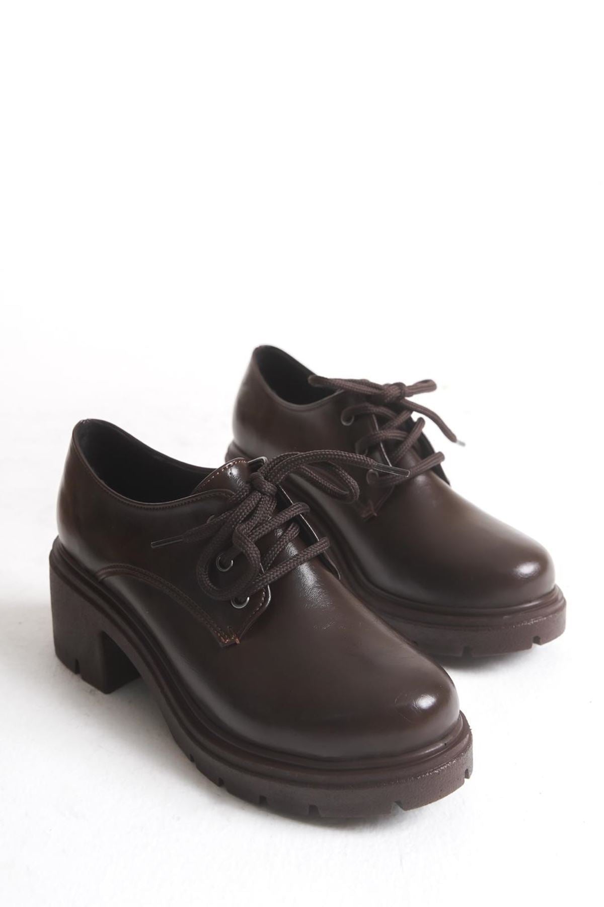 ZRİN-K-707 Premium Kahve Kırışık Rugan Ortopedik Tabanlı Bağcıklı Loafer