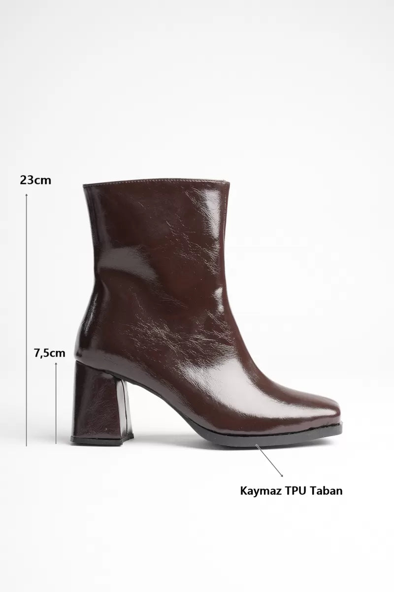 ZRT05MK02 Premium Acı Kahve 7,5 cm Kalın Topuklu Kışlık Kadın Bot