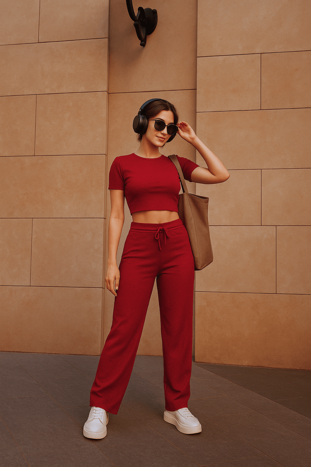 Women's Burgundy Crop Wide Leg Trousers Top and Bottom Set