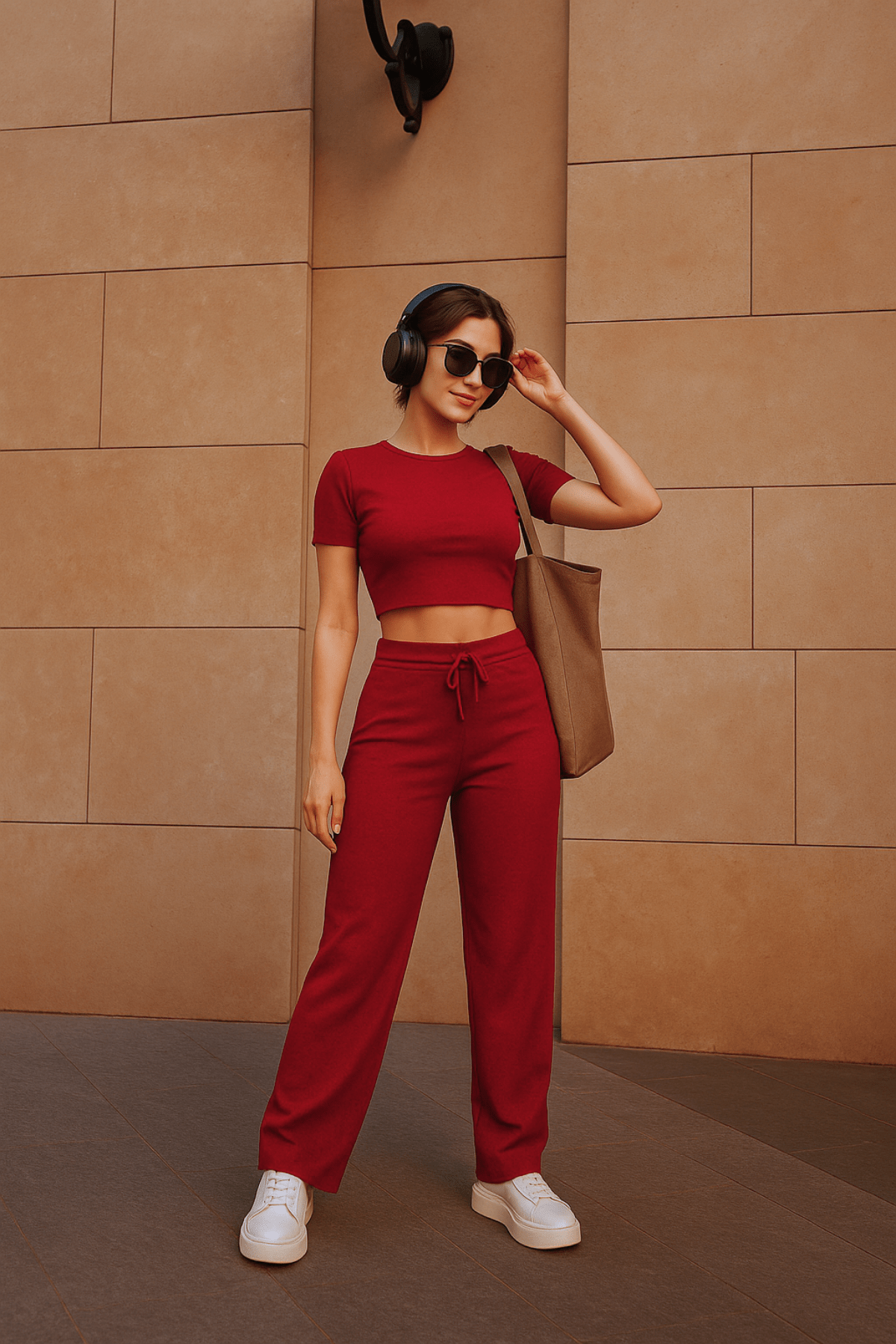 Women's Burgundy Crop Wide Leg Trousers Top and Bottom Set