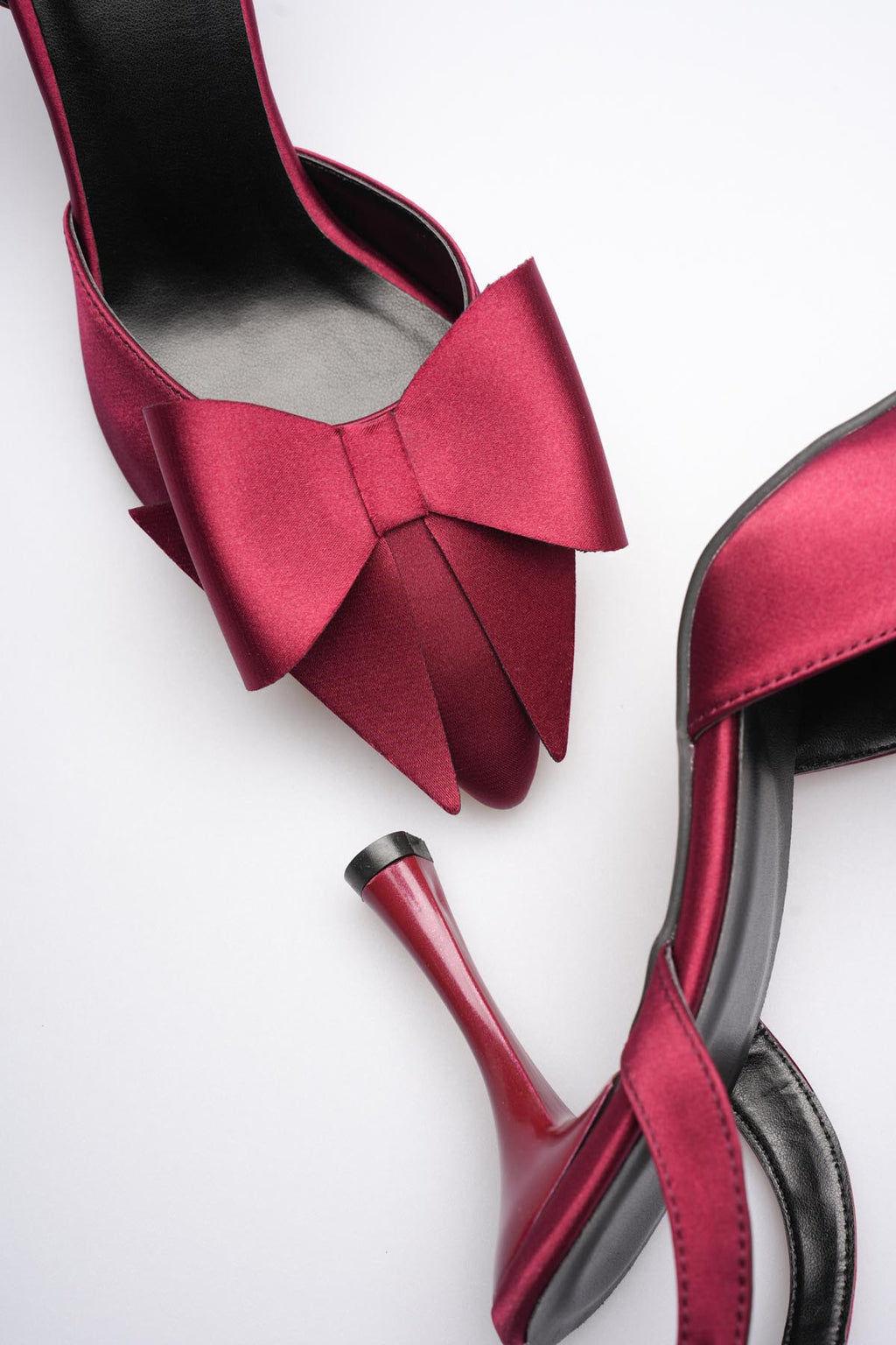 Dublin Premium Bordo Fiyonklu Saten Slingback Topuklu Ayakkabı