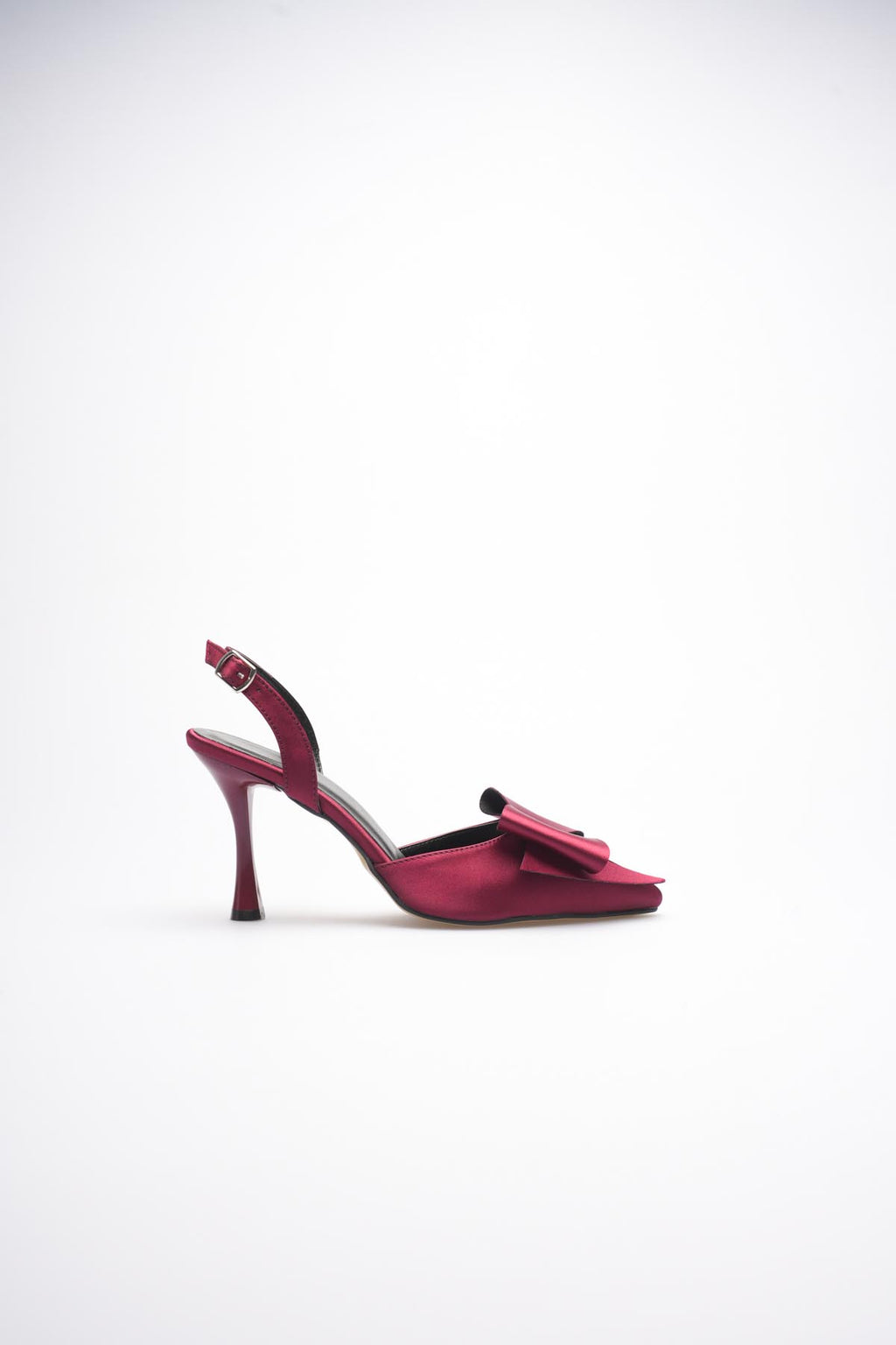 Dublin Premium Bordo Fiyonklu Saten Slingback Topuklu Ayakkabı