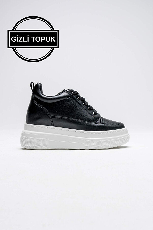 Alexis Premium 8 cm Gizli Topuk Siyah Beyaz Kadın Spor Ayakkabı