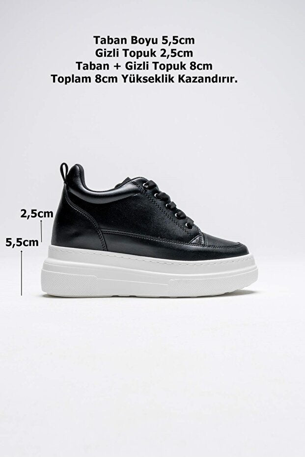 Alexis Premium 8 cm Gizli Topuk Siyah Beyaz Kadın Spor Ayakkabı