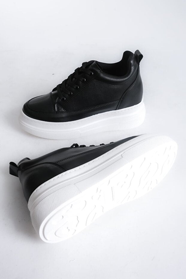 Alexis Premium 8 cm Gizli Topuk Siyah Beyaz Kadın Spor Ayakkabı